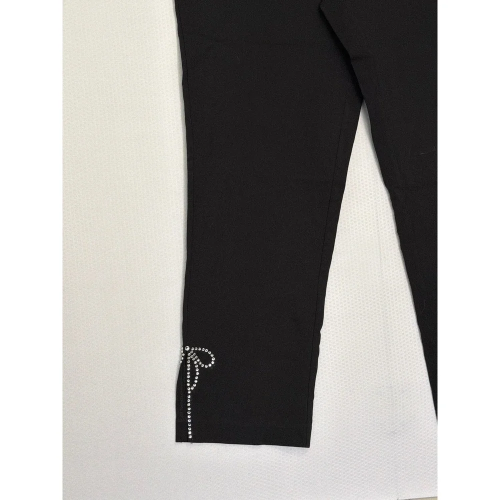 Zac & Rachel Black Slim Ankle Pants Rhinestone Bow Hem Size 14 NWT